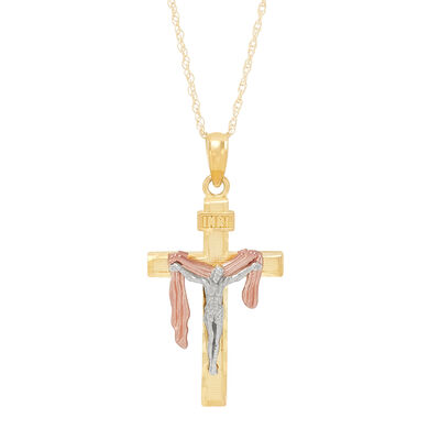 Crucifix Pendant in 10K Yellow, White and Rose Gold