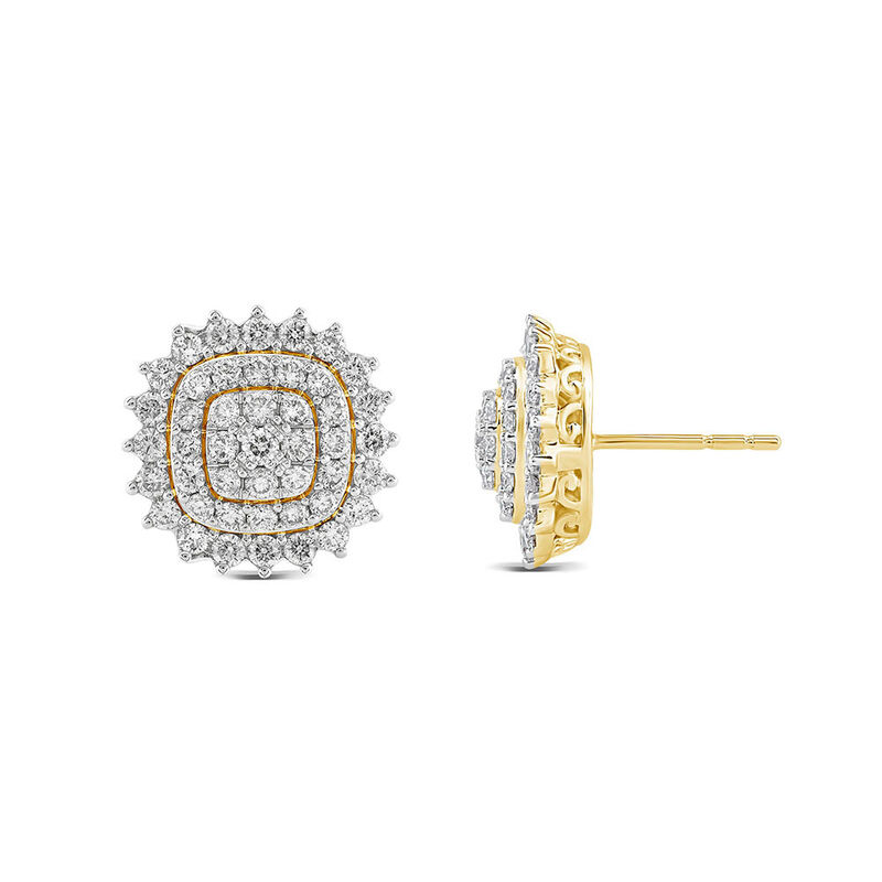 Diamond Cluster Stud Earrings with Starburst Halo in 14K Yellow Gold &#40;1 ct. tw.&#41;
