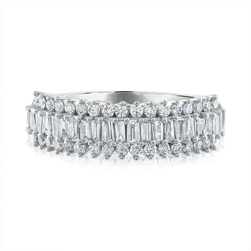 Baguette &amp; Round Diamond Band in 10K White Gold &#40;3/4 ct. tw.&#41;