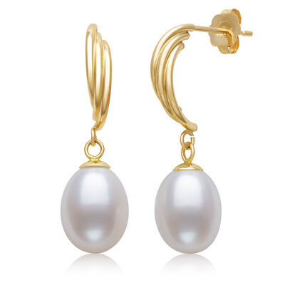 Freshwater Pearl Drop Earrings in 14K Yellow Gold