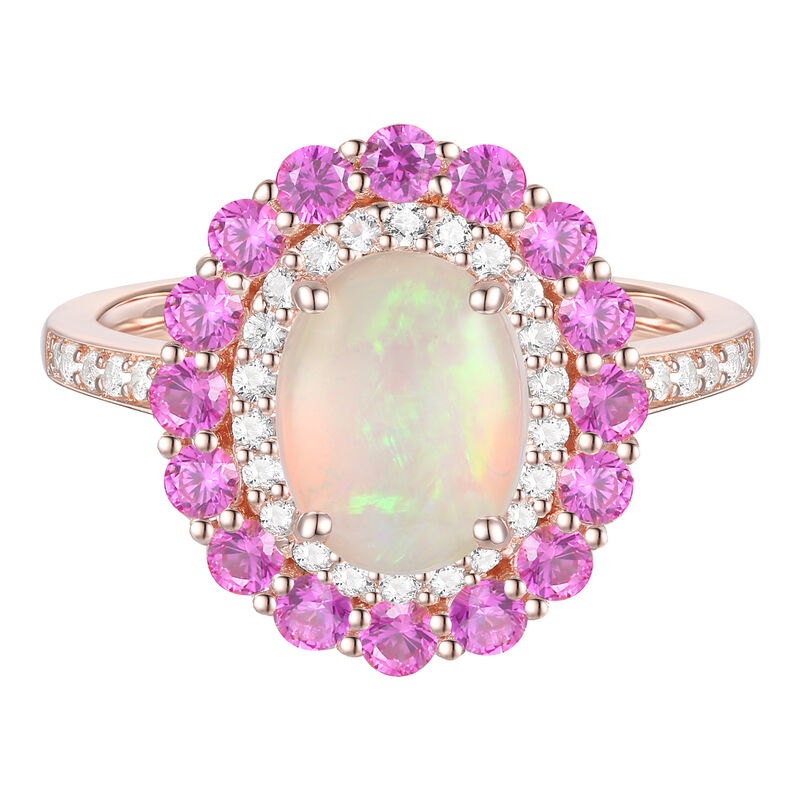 Opal and Pink Sapphire Ring with Diamonds in 10K Rose Gold &#40;1/4 ct. tw.&#41;