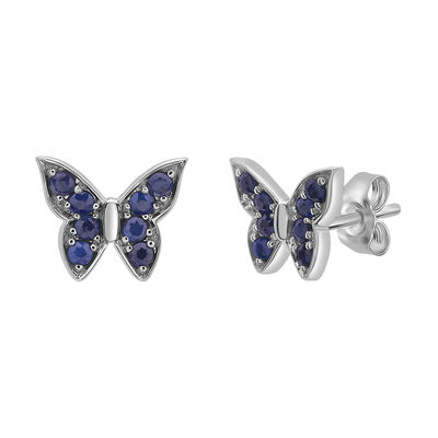 Blue Sapphire Butterfly Earring in 10K White Gold