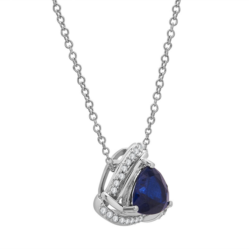 Trillion-cut pendant with Lab-created Blue &amp; White Sapphires in Sterling Silver