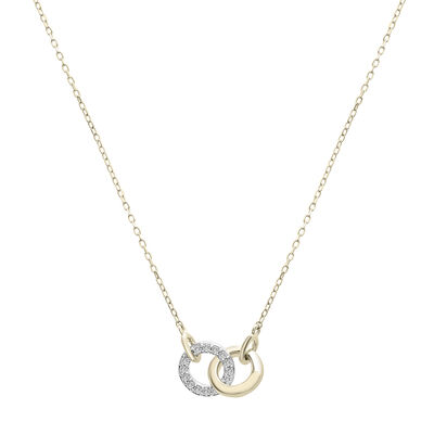 Two-Tone Diamond Linked Circle Necklace in 14K White and Yellow Gold (1/10 ct. tw.)