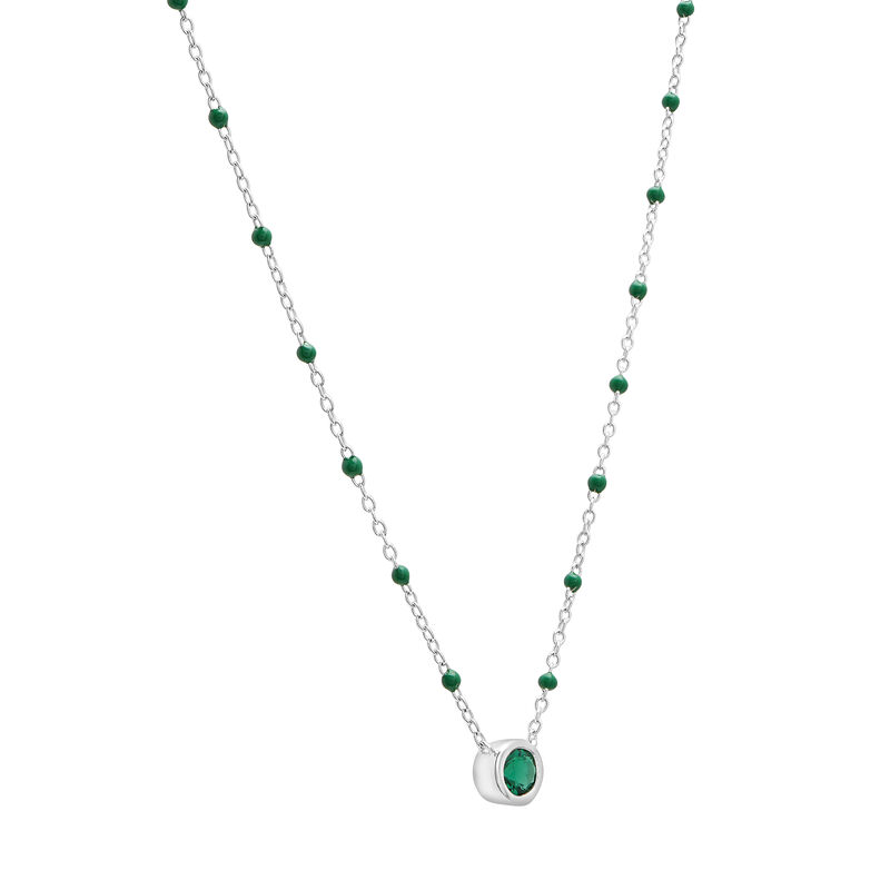 Lab-Created Emerald and Enamel Beaded Chain Necklace in Sterling Silver 