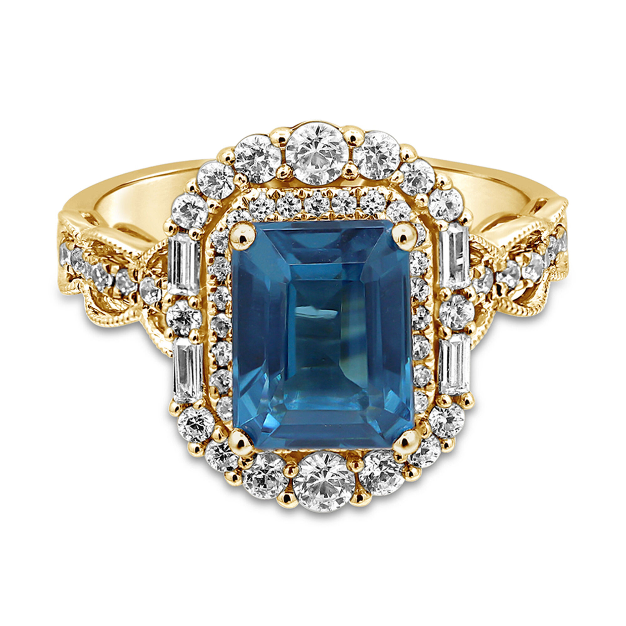 Olivia London Blue Topaz &amp; Diamond Engagement Ring in 14K yellow gold &#40;7/8 ct. tw.&#41; 