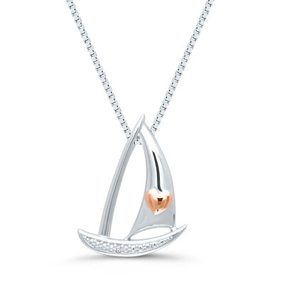 Sailboat Pendant with Diamond Accent in Sterling Silver & 14K Rose Gold