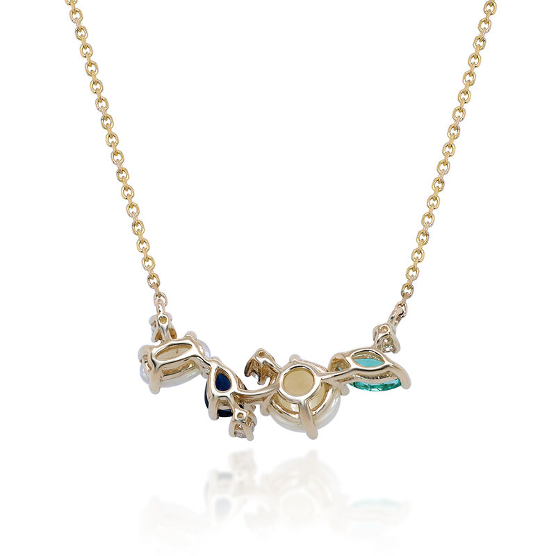 Australian Opal, Emerald, Blue Sapphire, and Diamond Accent Necklace in 10K Yellow Gold