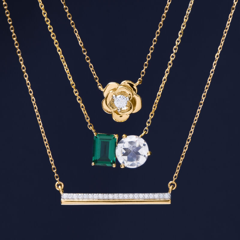 Lab-Created Emerald and Lab-Created White Sapphire Two-Stone Necklace in Vermeil