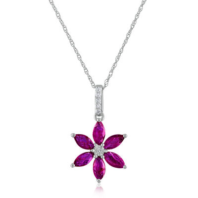 Gemstone & Diamond Accent Flower Pendant in 14K Gold 