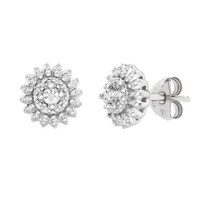 Diamond Burst Earrings in Sterling Silver (1/10 ct. tw.)