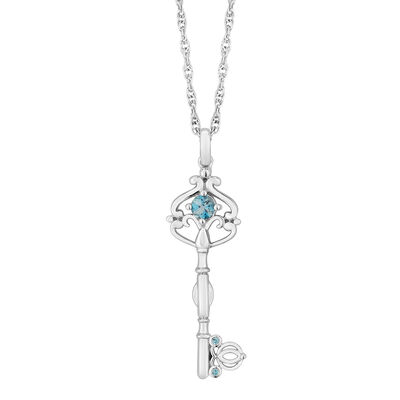 Cinderella Key Pendant with Blue Topaz in Sterling Silver