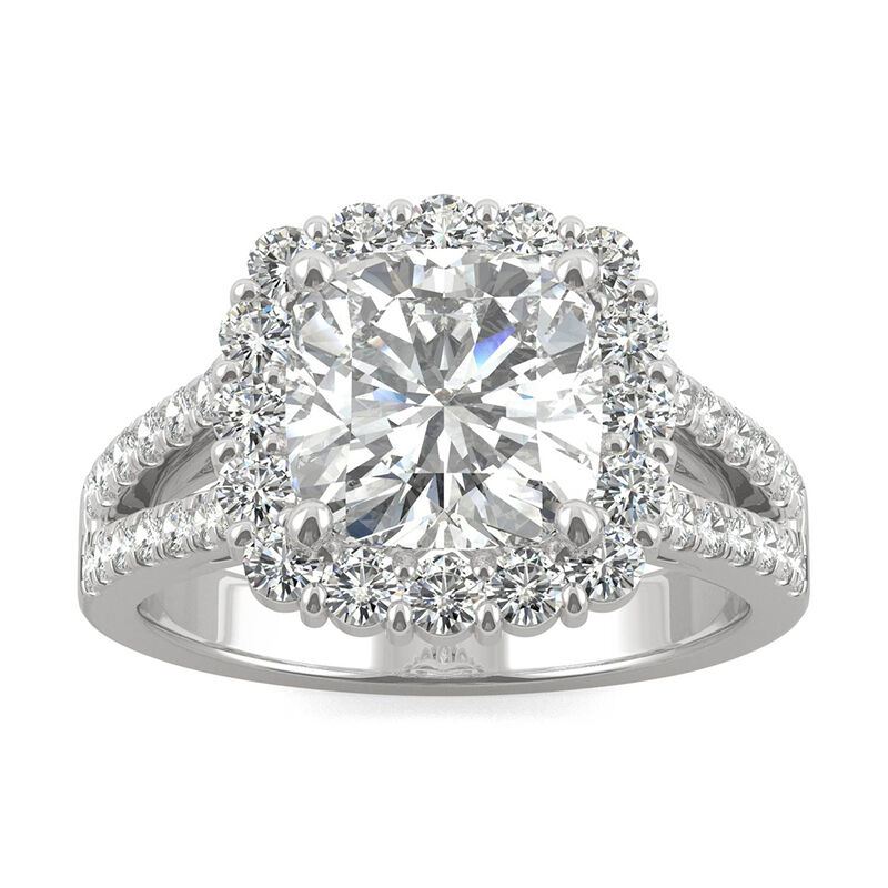 Hearts &amp; Arrows Moissanite Ring with Halo in 14K White Gold &#40;2 7/8 ct. tw.&#41;