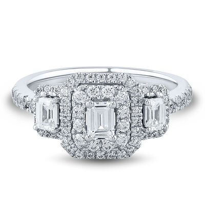 Three-Stone Emerald-Cut Diamond Engagement Ring in 14K White Gold (1 ct. tw.)