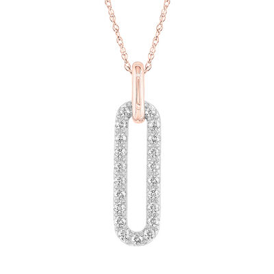 Paperclip Pendant Necklace with Diamonds in 10K Rose Gold (1/5 ct. tw.)