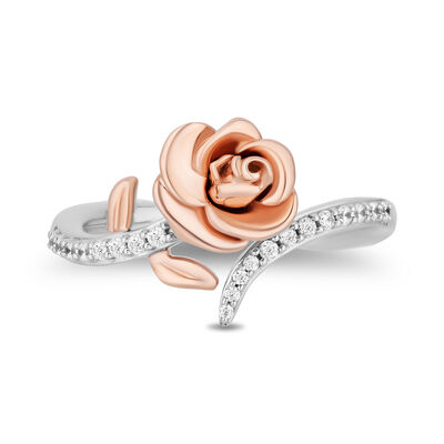 Belle Diamond Rose Bypass Ring in Sterling Silver and 10K Rose Gold (1/6 ct. tw.)