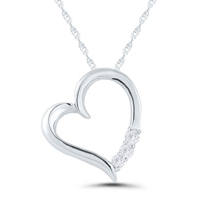 Diamond Heart Pendant with Three-Stone Design in 10K White Gold (1/10 ct. tw.)