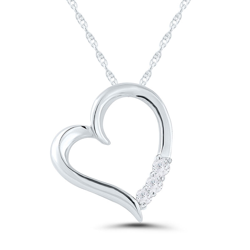 Diamond Heart Pendant with Three-Stone Design in 10K White Gold &#40;1/10 ct. tw.&#41;