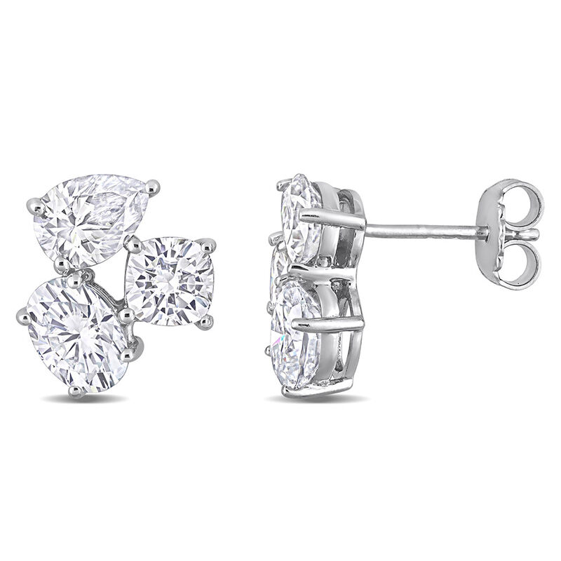 Moissanite Stud Earrings with Three Shapes, Sterling Silver