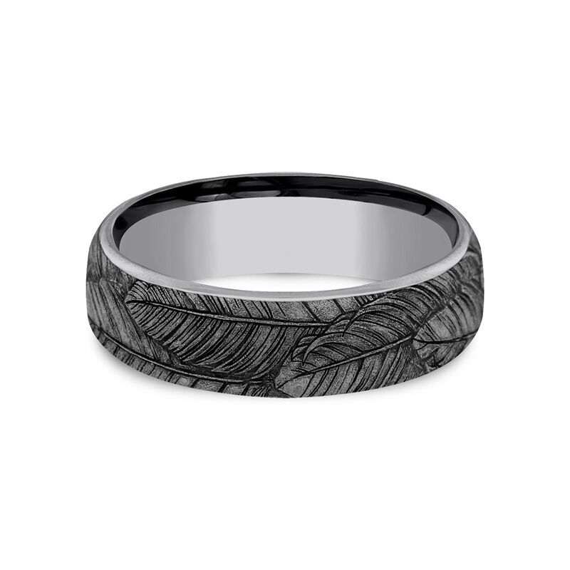 Men&rsquo;s Bird Feather Wedding Band in Gray Tantalum, 6.5MM