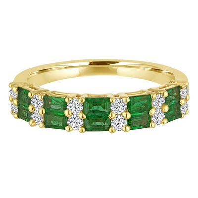 Emerald & 1/4 ct. tw. Diamond Band in 14K Yellow Gold