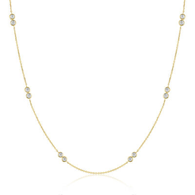 Diamond Double Bezel Adjustable Necklace in 10K Yellow Gold (1/4 ct. tw.)