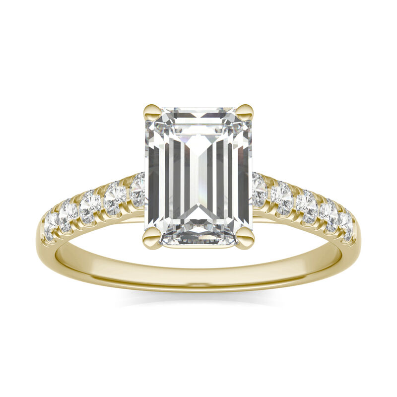Emerald-Cut Lab Created Moissanite Ring with Side-Stones in 14K Yellow Gold