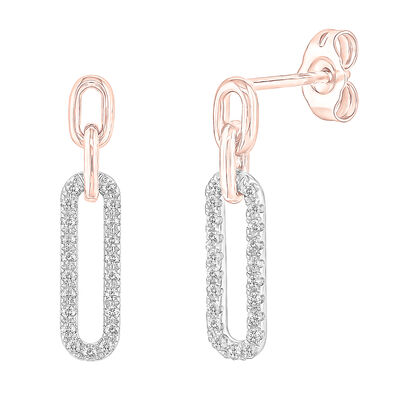 Paperclip Earrings with Diamonds in 10K Rose Gold (1/5 ct. tw.)