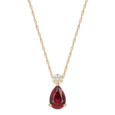 Lab Created Birthstone and Diamond Pendant in 10K Gold