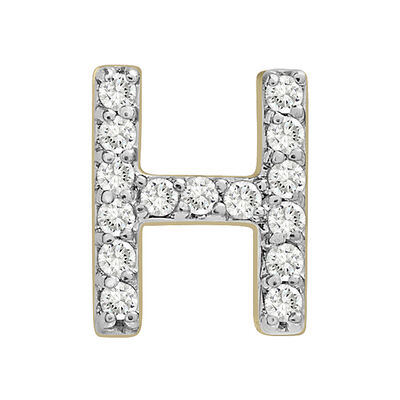 Single-Letter Stud Earring “H” with Diamond Accents in 10K Yellow Gold