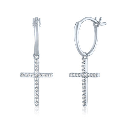 Diamond Cross Dangle Earrings in Sterling Silver (1/10 ct. tw.)