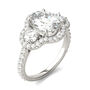 Oval Moissanite Three-Stone Ring with Halo in 14K White Gold