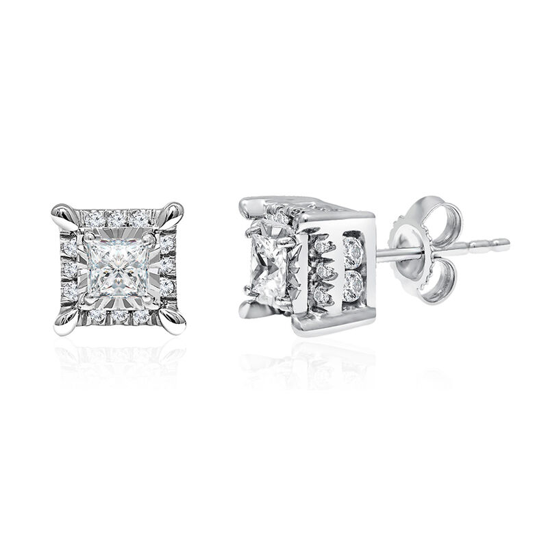 Princess-Cut Diamond Halo Stud Earrings in 10K White Gold &#40;1 ct. tw.&#41;