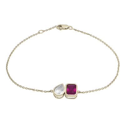 Lab-Created Ruby and Lab-Created White Sapphire Two-Stone Bracelet in Vermeil