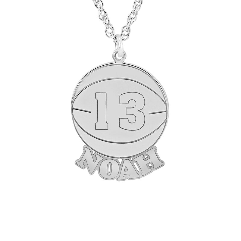Personalized Nameplate Basketball Pendant in Sterling Silver