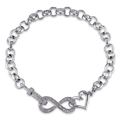 1/10 ct. tw. Diamond Infinity Heart Bracelet in Sterling Silver