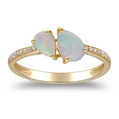 Pear-Shaped Opal and Diamond Accent Ring in 10K Yellow Gold