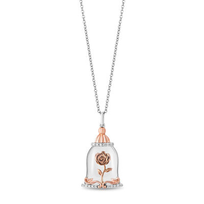 Belle Enchanted Rose Diamond and White Topaz Pendant in Sterling Silver and 10K Rose Gold (1/10 ct. tw.)