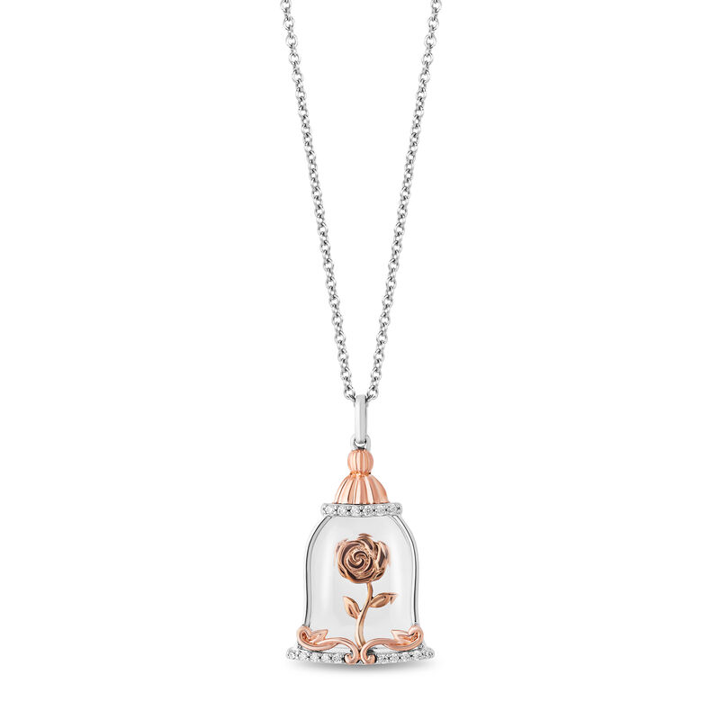 Belle Enchanted Rose Diamond and White Topaz Pendant in Sterling Silver and 10K Rose Gold &#40;1/10 ct. tw.&#41;
