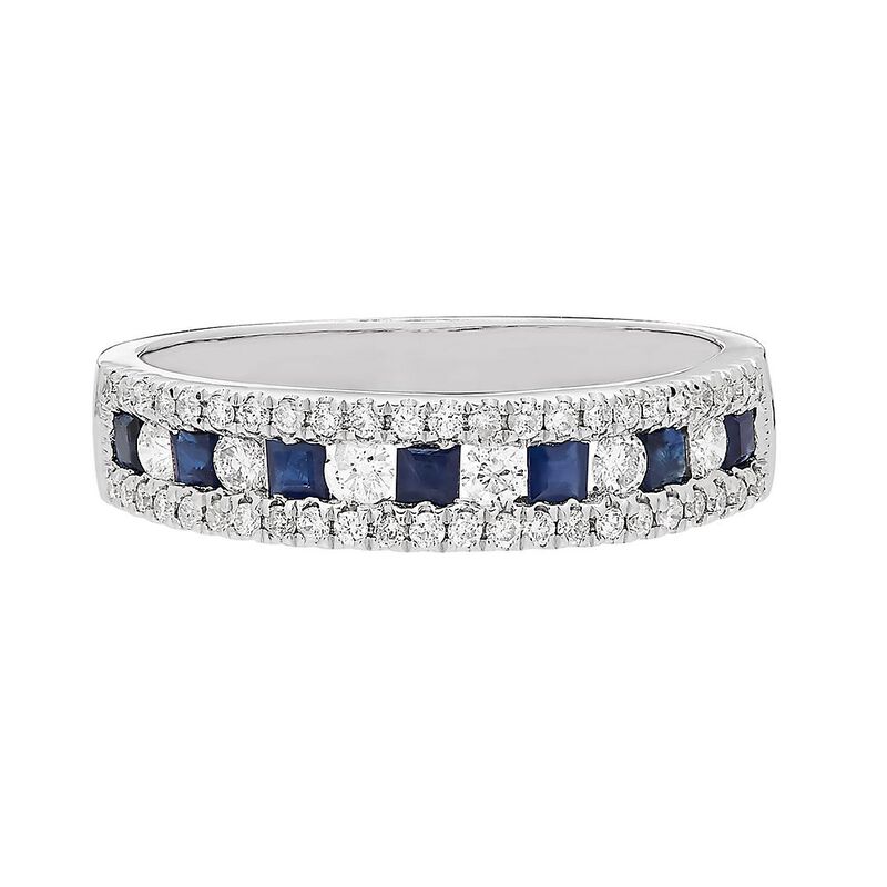 Sapphire &amp; 1/3 ct. tw. Diamond Band in 10K White Gold