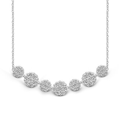 Diamond Curved Bar Necklace with Clusters in 10K White Gold (1 ct. tw.)