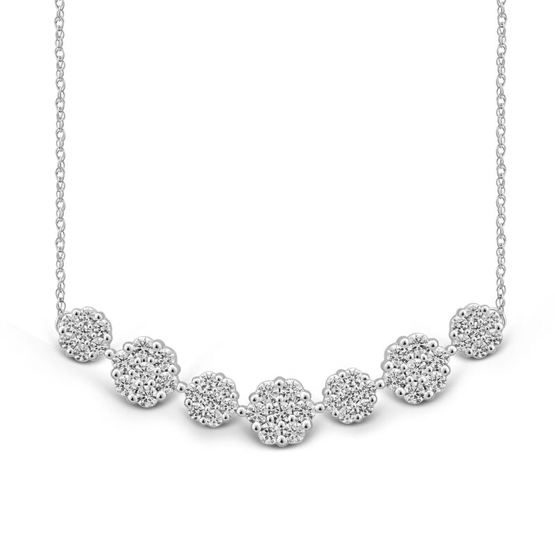 Diamond Curved Bar Necklace with Clusters in 10K White Gold &#40;1 ct. tw.&#41;