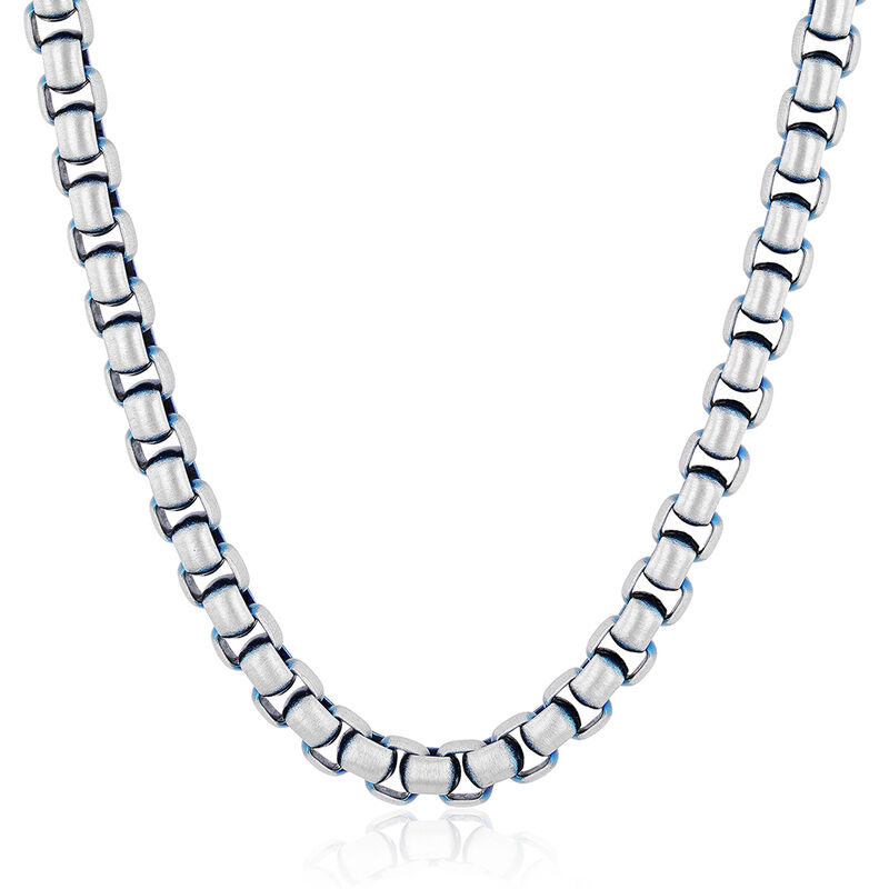Men&rsquo;s Box Chain Necklace with Blue Ion Plating in Stainless Steel, 24&rdquo;