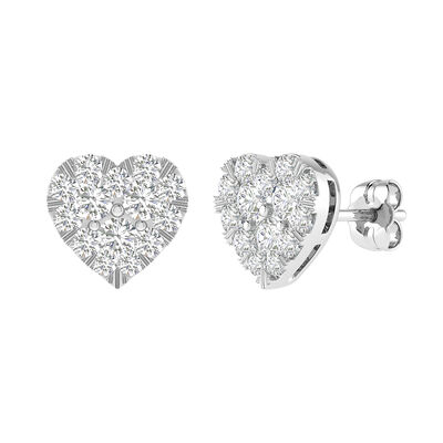 Diamond Heart Earrings in 14K White Gold (1 ct. tw.)