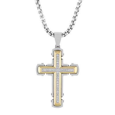 Men's Diamond Cross in Ion-Plated Stainless Steel, 24