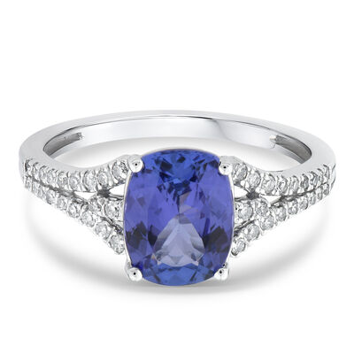 Blue Tanzanite and Diamond Ring in 10K White Gold (1/5 ct. tw.)