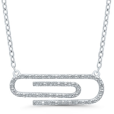 Diamond Accent Paperclip Pendant in Sterling Silver