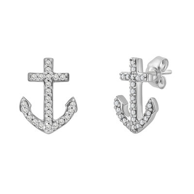 Diamond Anchor Stud Earrings in 10K White Gold (1/10ct. tw.)