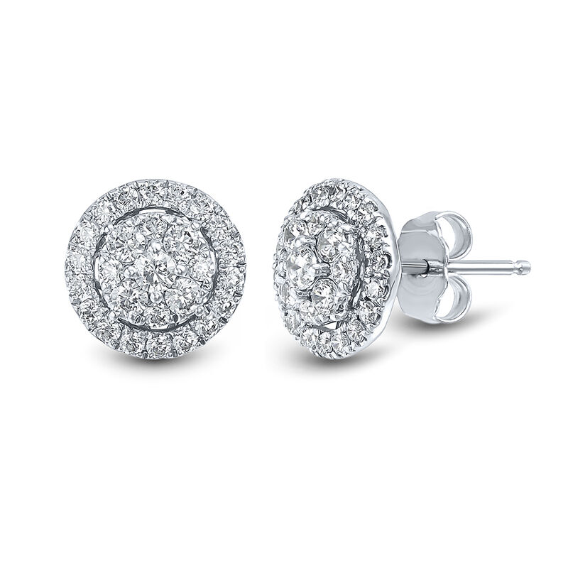 Lab Grown Diamond Round Cluster Stud Earrings in 14K White Gold &#40;1 ct. tw.&#41;