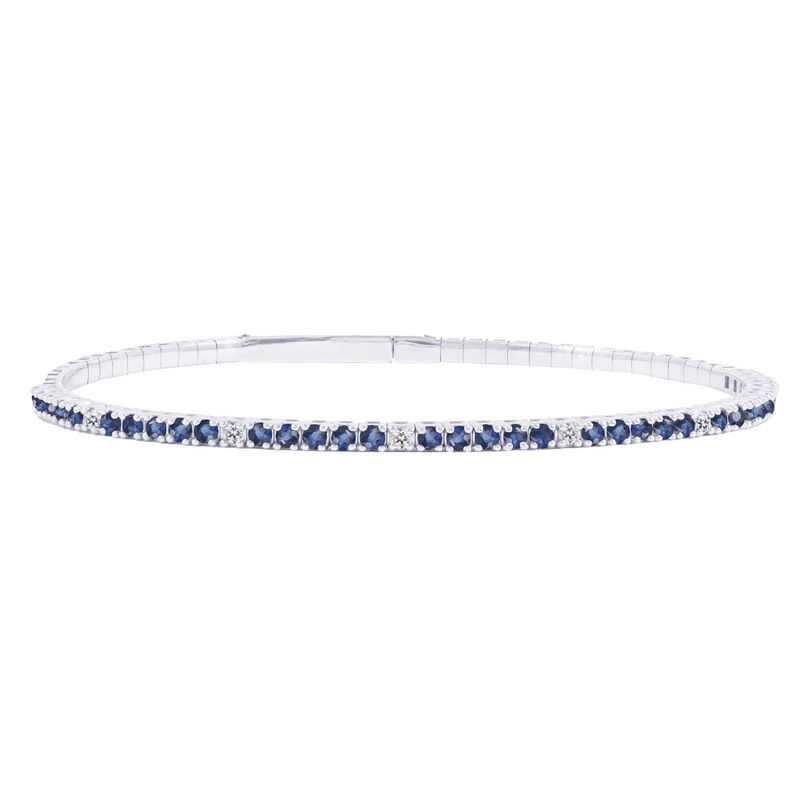 Blue Sapphire and Diamond Flex Bangle in 10K White Gold &#40;1/8 ct. tw.&#41;